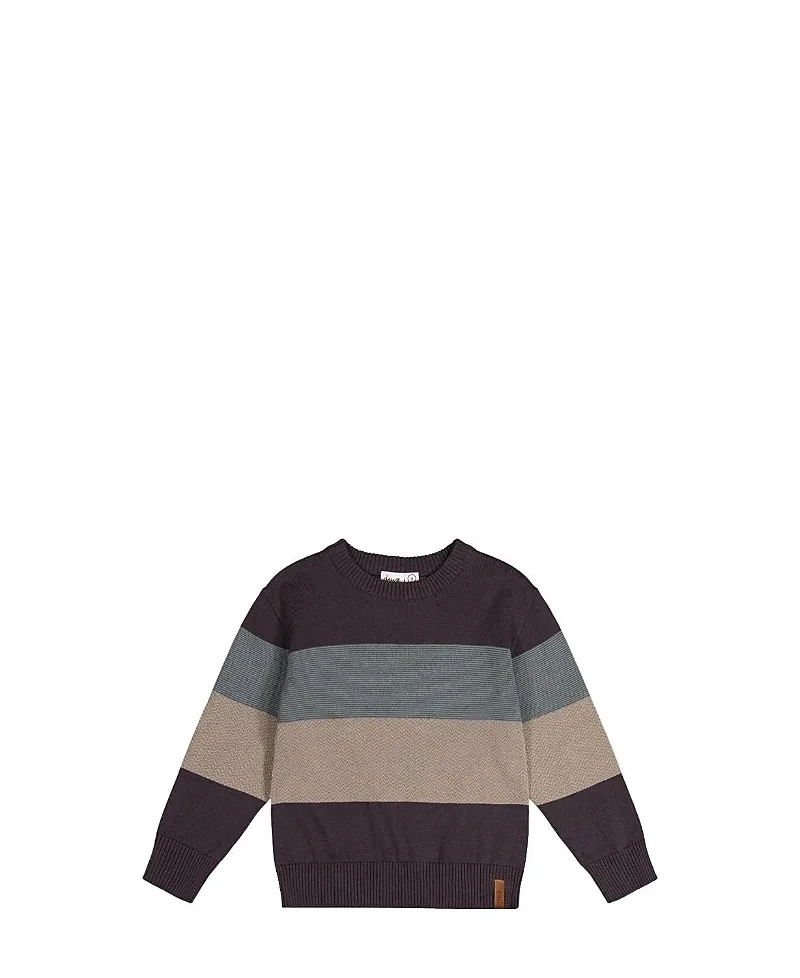 Colorblock Knit Ribbed Cuffs Crew Neck Sweater by Deux Par Deux
