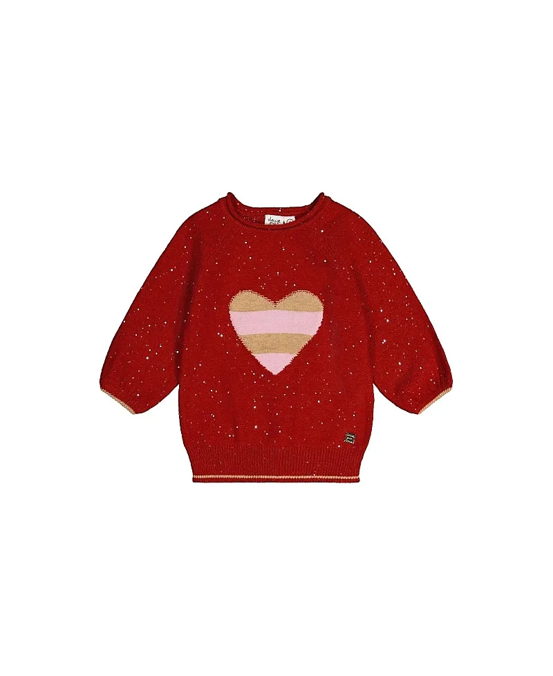 3/4 Sleeve Heart Graphic Ribbed Cuff Knitted Sweater by Deux Par Deux