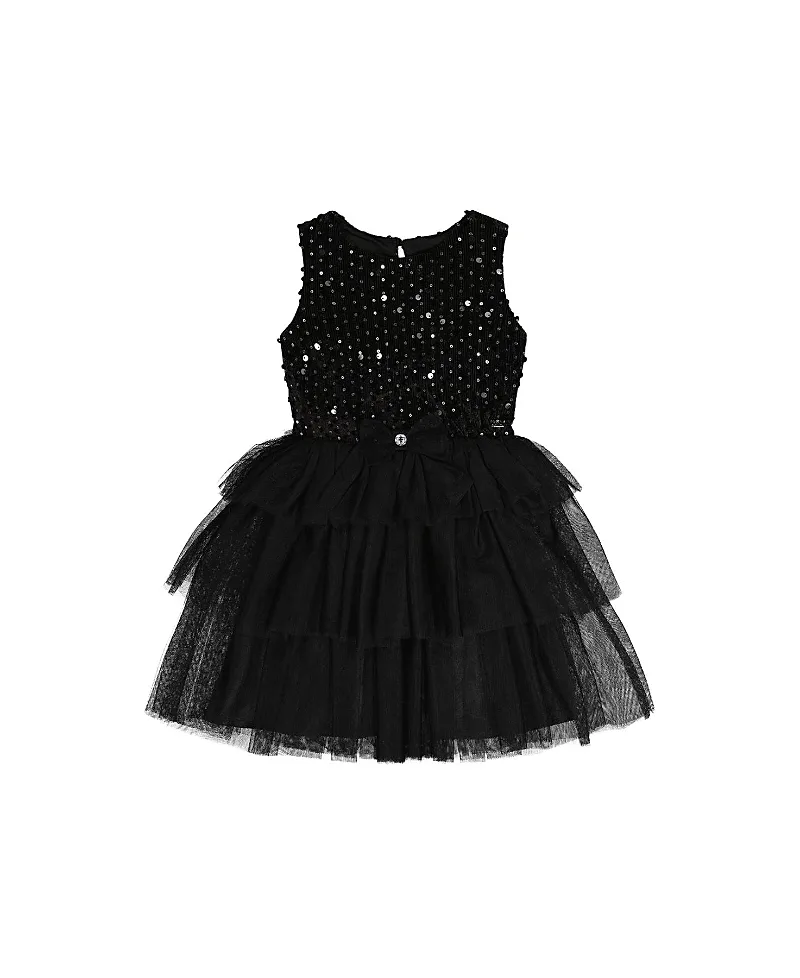 Bi-Material Sparkle Velour Tiered Mesh Sleeveless Dress by Deux Par Deux