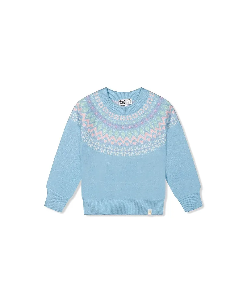 Nordic Jacquard Raglan Sleeve Ribbed Cuff Sweater by Deux Par Deux