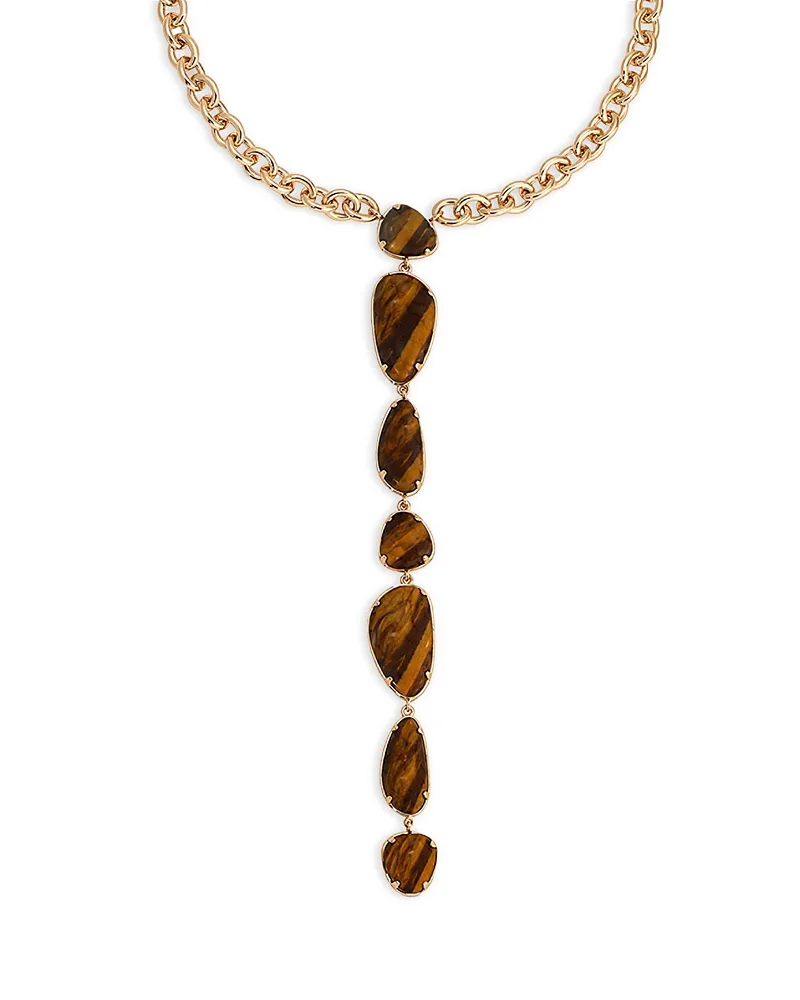 Majestic Stone Tigers Eye Lariat Necklace, 15-20