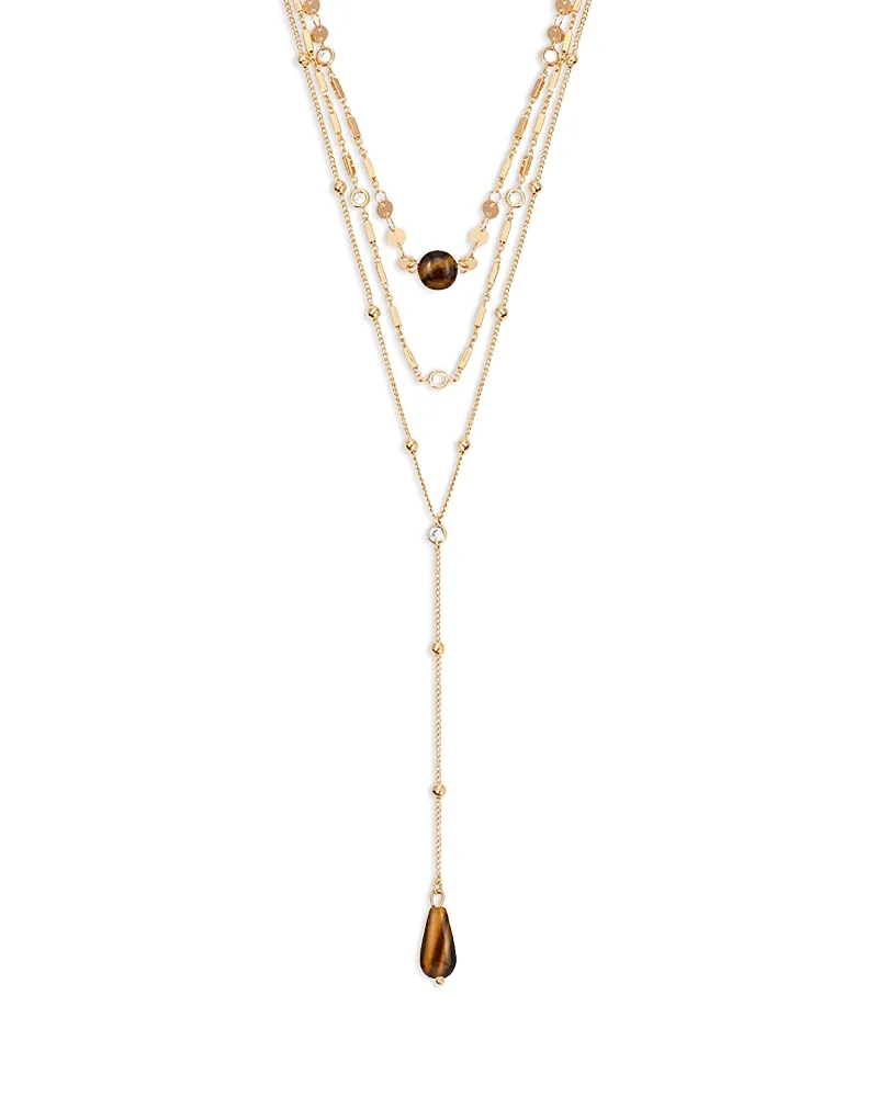 Forever Falling Cubic Zirconia & Tigers Eye Layered Lariat Necklace, 11-14 by Ettika
