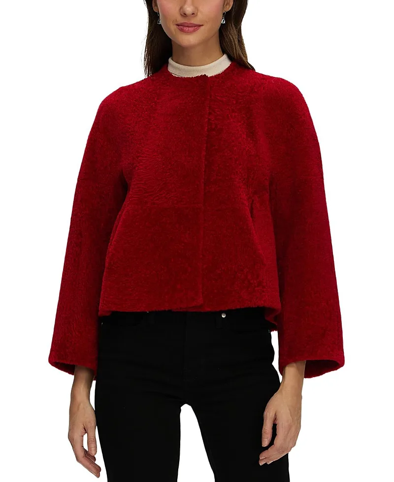 Reversible Collarless Shearling Lamb Jacket with 3/4 Sleeves by Gorski