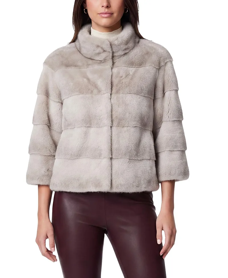 Faux Fur Mink Jacket with Cropped Sleeves