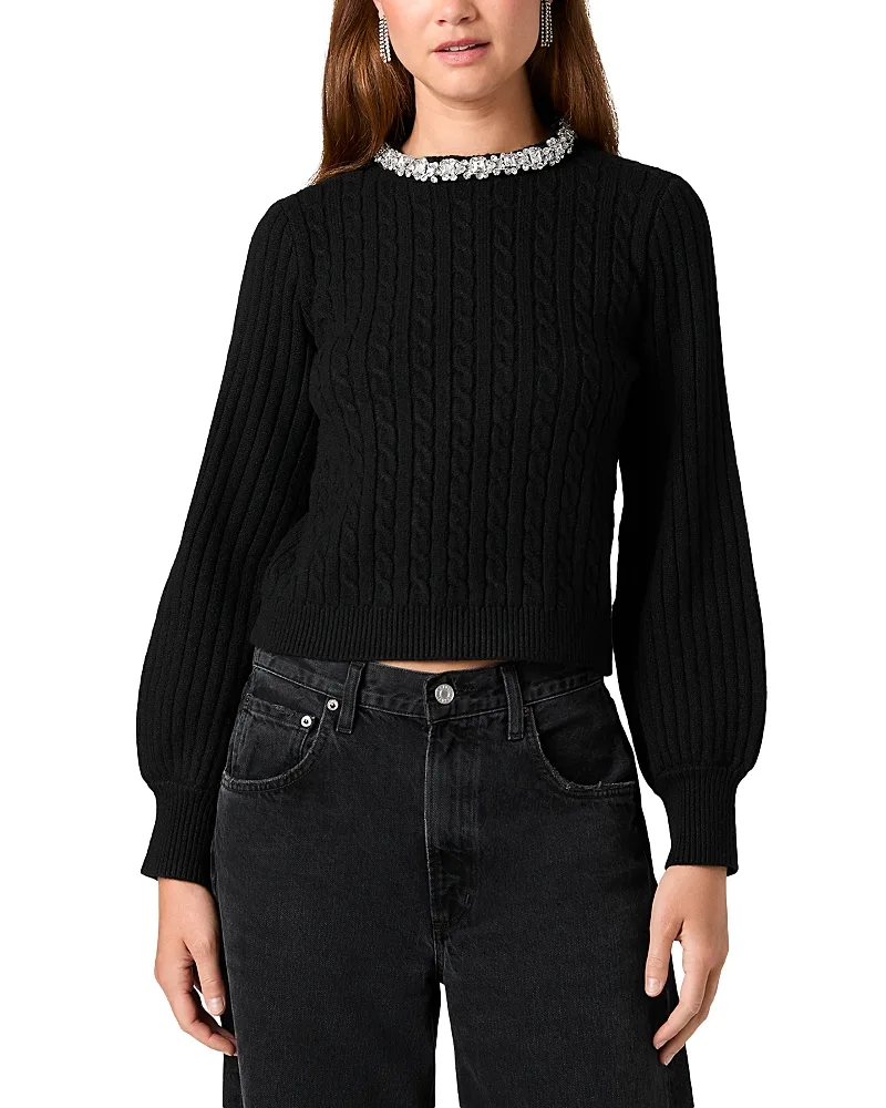 Avea Embellished Neck Cable Knit Sweater by French Connection