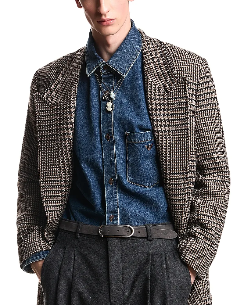 Emporio Armani Wool Blend Prince of Wales Tweed Coat by Armani