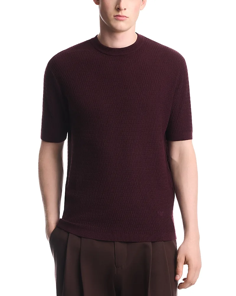 Emporio Armani Virgin Wool Fancy Stitch Short Sleeve Sweater by Armani