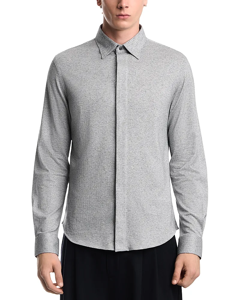 Emporio Armani Cotton Herringbone Hidden Placket Shirt by Armani