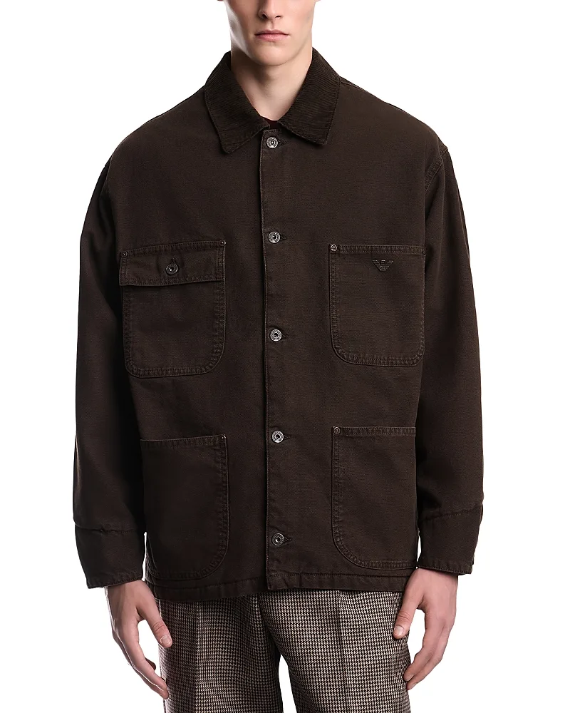 Emporio Armani Cotton Caban Coat with Corduroy Collar by Armani