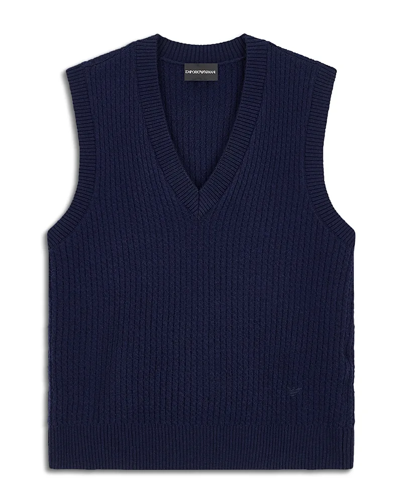 Emporio Armani Wool & Cashmere Blend Ribbed V Neck Sweater Vest by Armani
