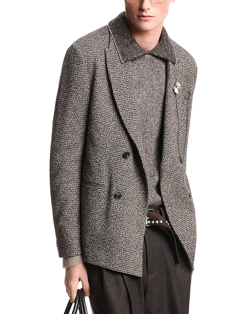 Emporio Armani Double Breasted Cotton Blend Mouline Jersey Blazer by Armani