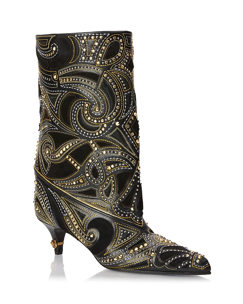 Versace La Medusa Embellished Leather Boots by Versace