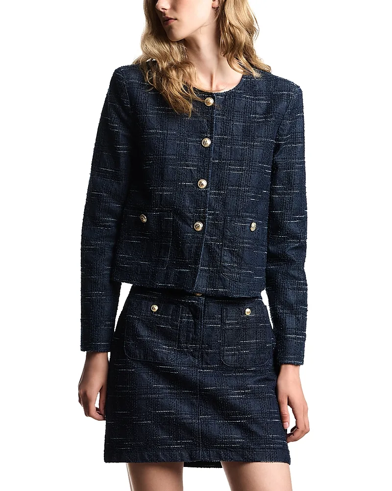 Emporio Armani Check Jacquard Collarless Jacket by Armani