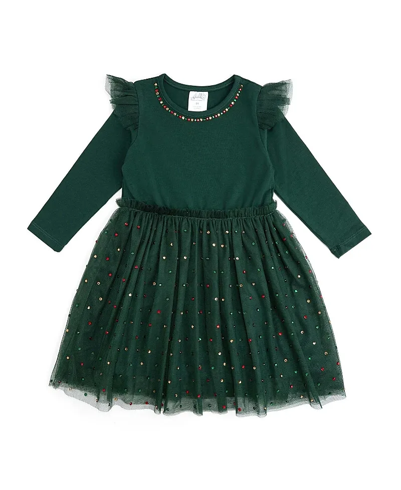 Rhinestone Christmas Long Sleeve Tutu Dress by Sweet Wink