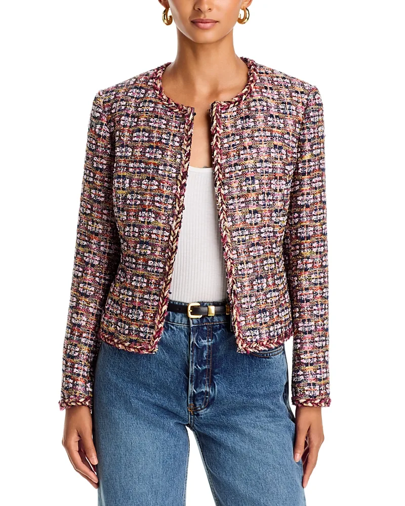 Shine Tweed Collarless Jacket by AQUA