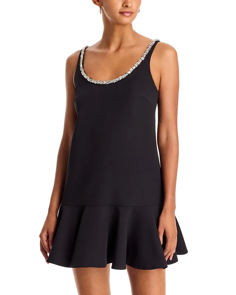 Crystal Neck Flounce Mini Dress by AQUA