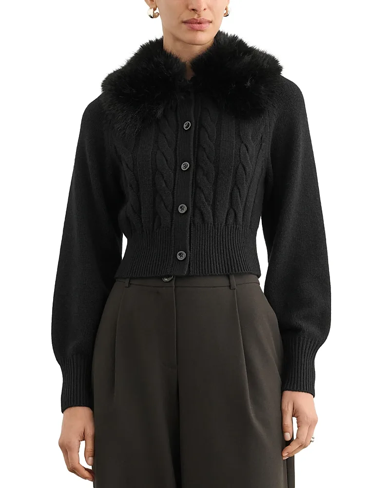 Rita Faux Fur Collar Cable Knit Cardigan