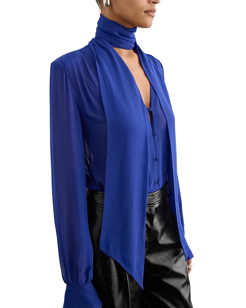 Kaila Sheer Tie Neck Blouse by Toccin
