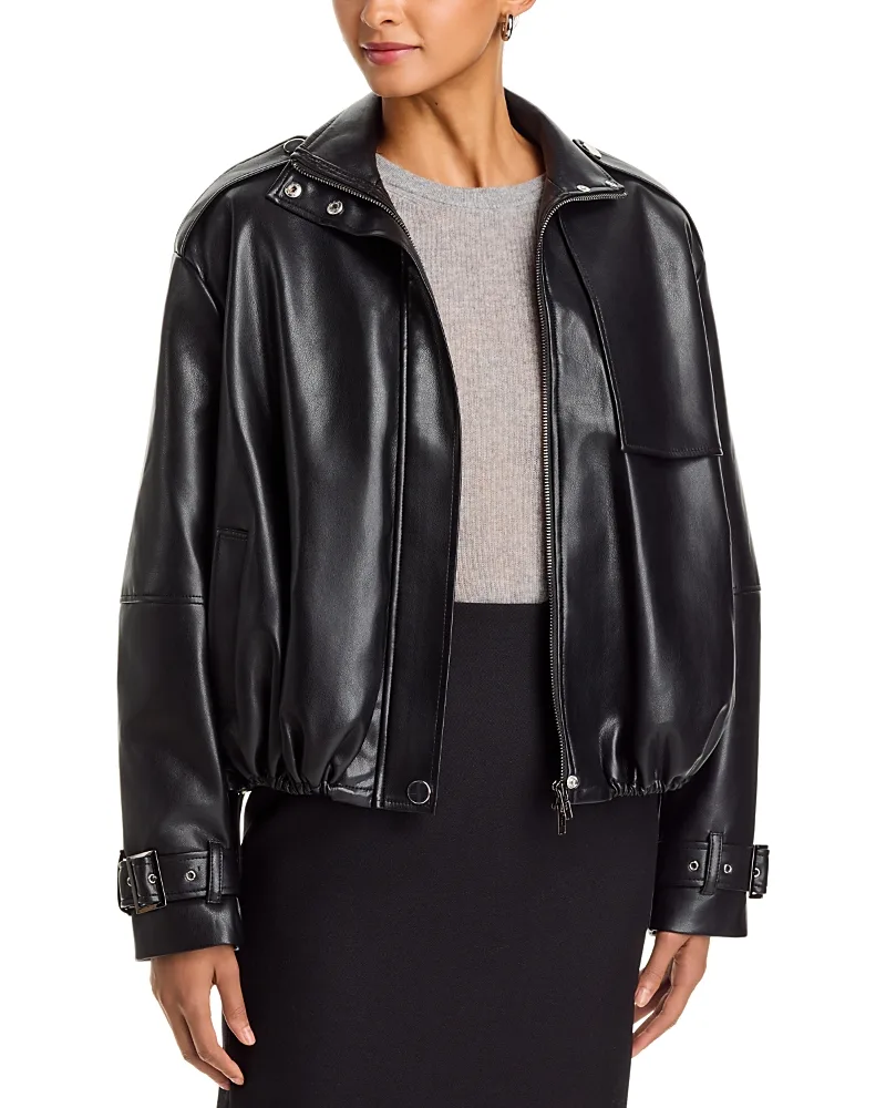Alyssa Faux Leather Funnel Neck Bomber Jacket