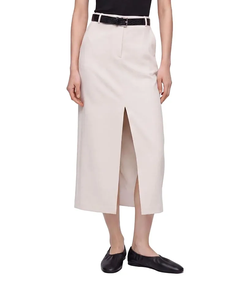Belted Front Slit Maxi Skirt by Nocturne