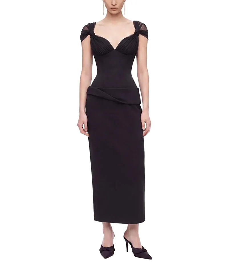 Boned Sweetheart Peplum Midi Dress by Nocturne