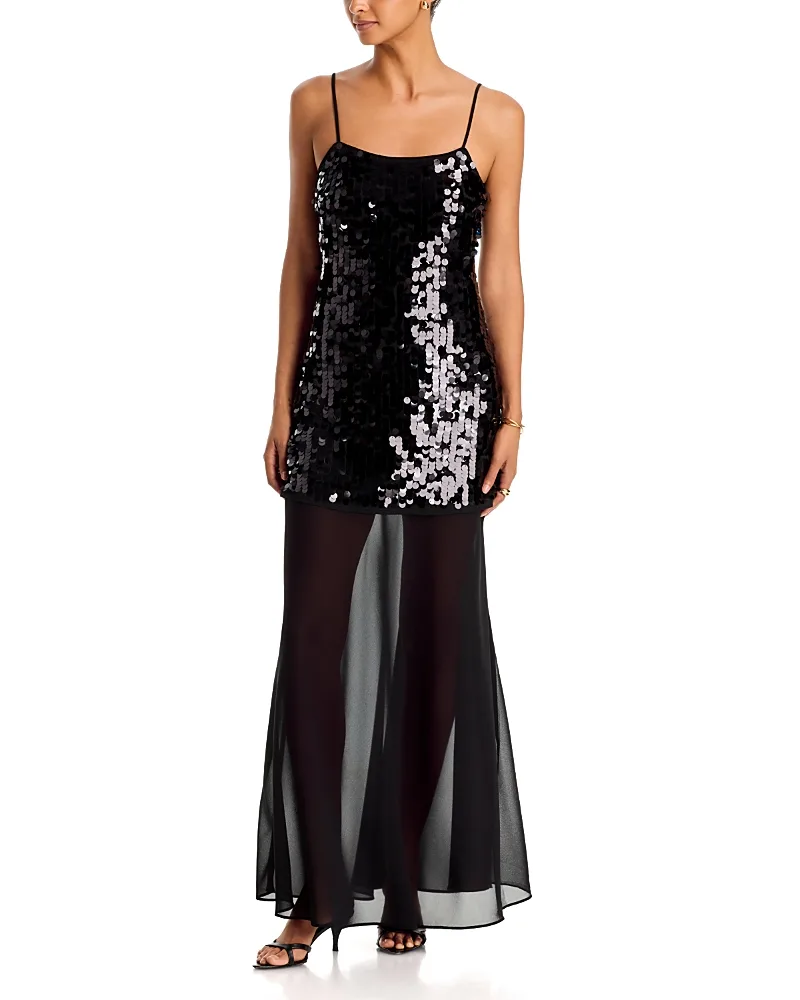 Paillette & Sheer Maxi Dress by AQUA