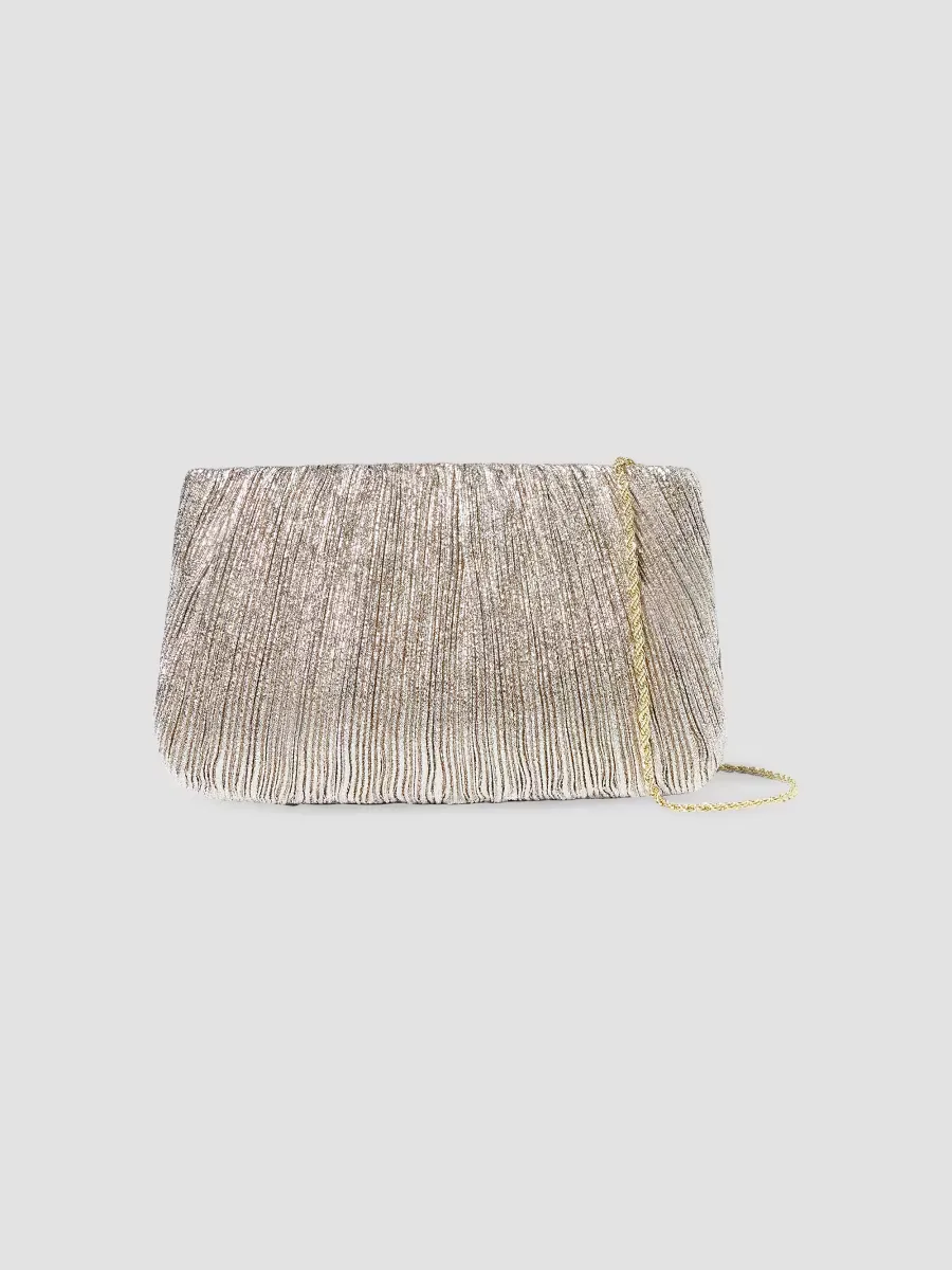 Brit Metallic Pleated Clutch-On-Chain
