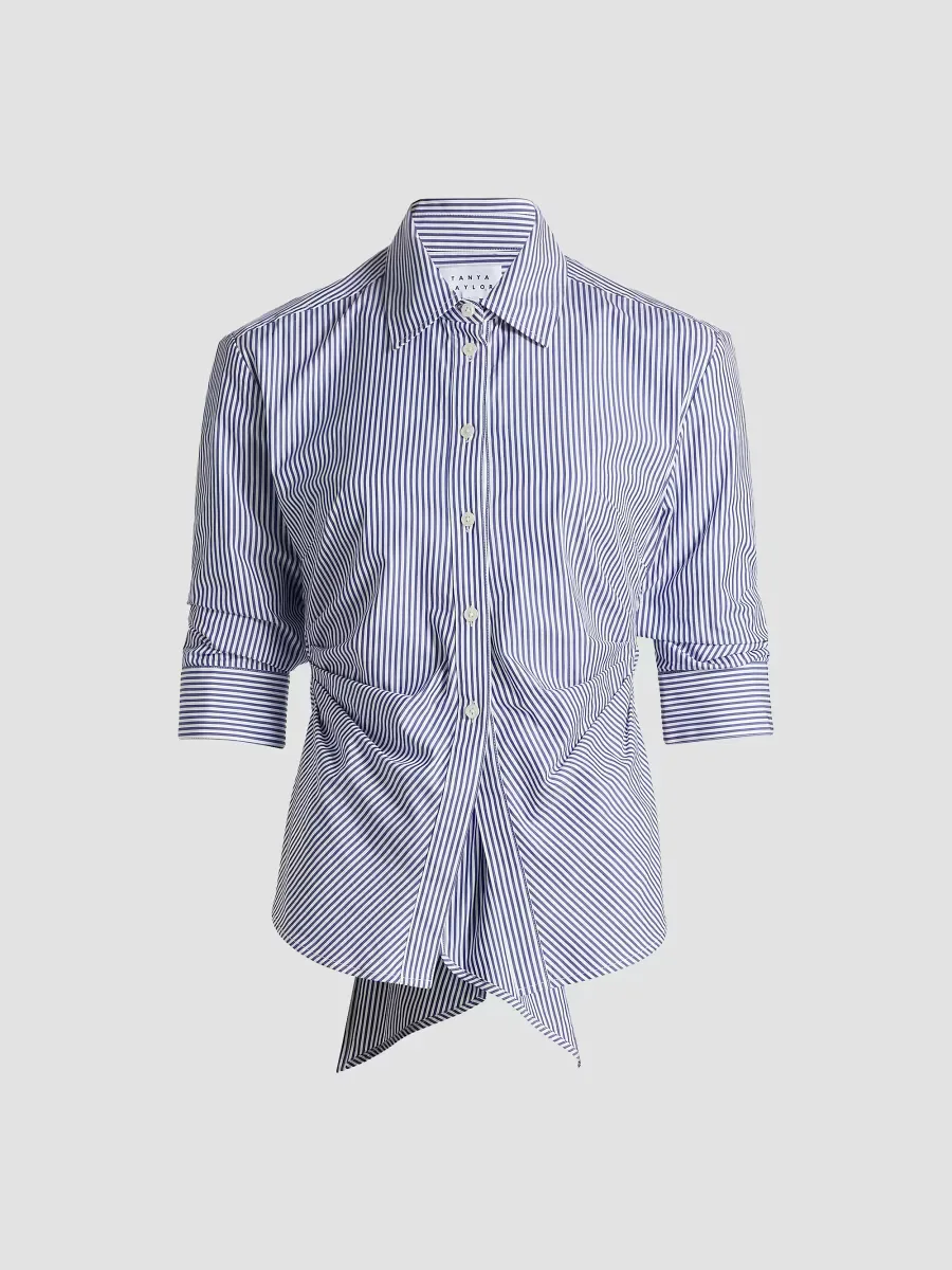 Winslet Striped Cotton Back Bow Shirt by Tanya Taylor