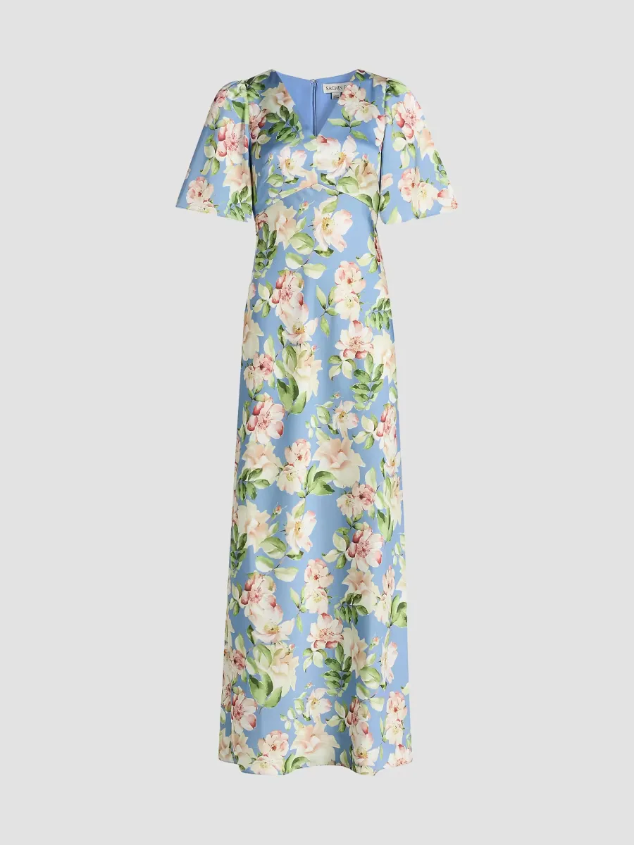 Sabette Floral-Print Satin Maxi Dress