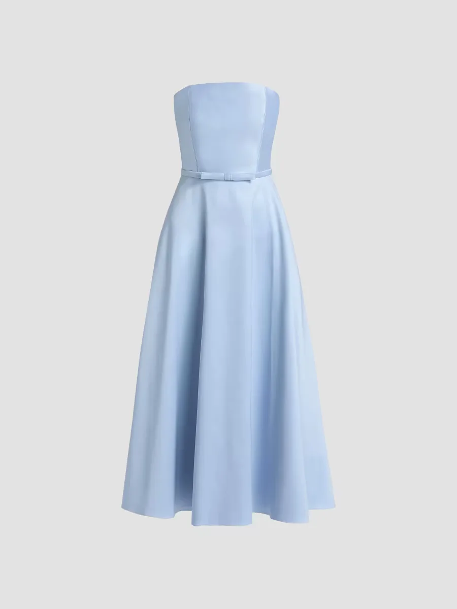 Darian Satin Strapless Cocktail Midi-Dress