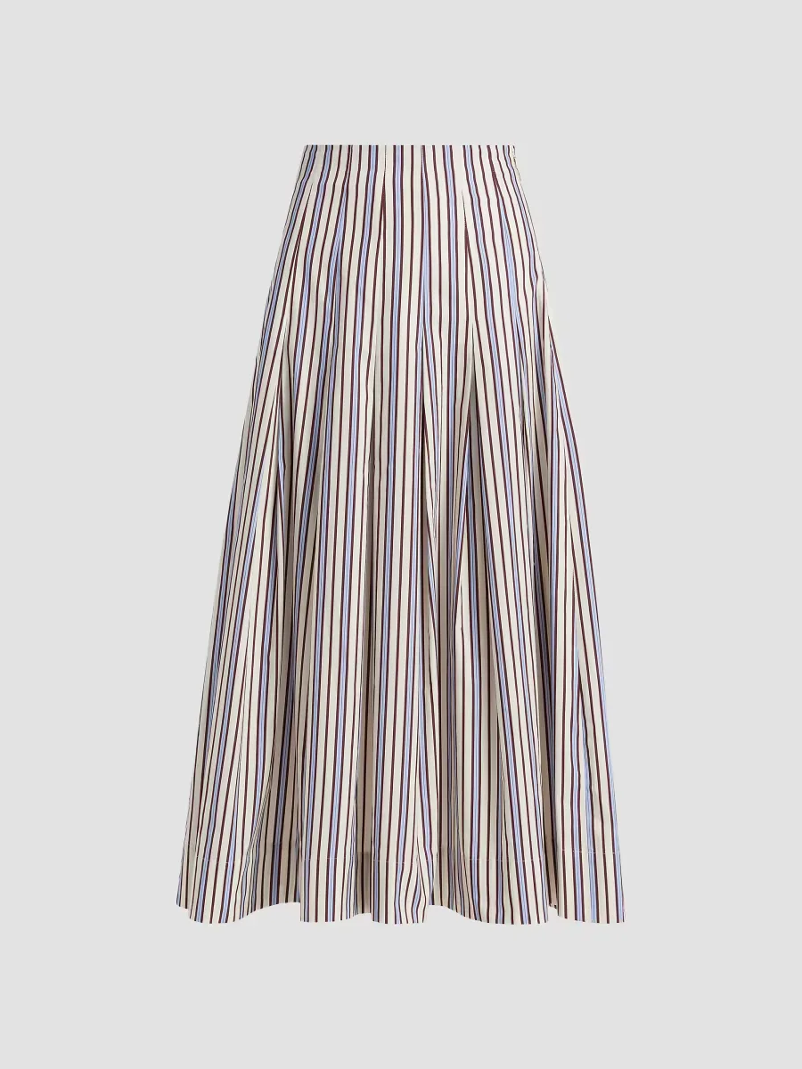 Striped Poplin Cotton Midi-Skirt