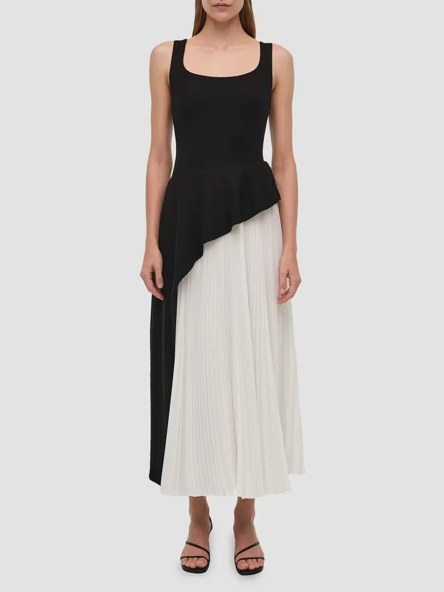 Zayla Asymmetric Peplum Pleated Midi-Dress