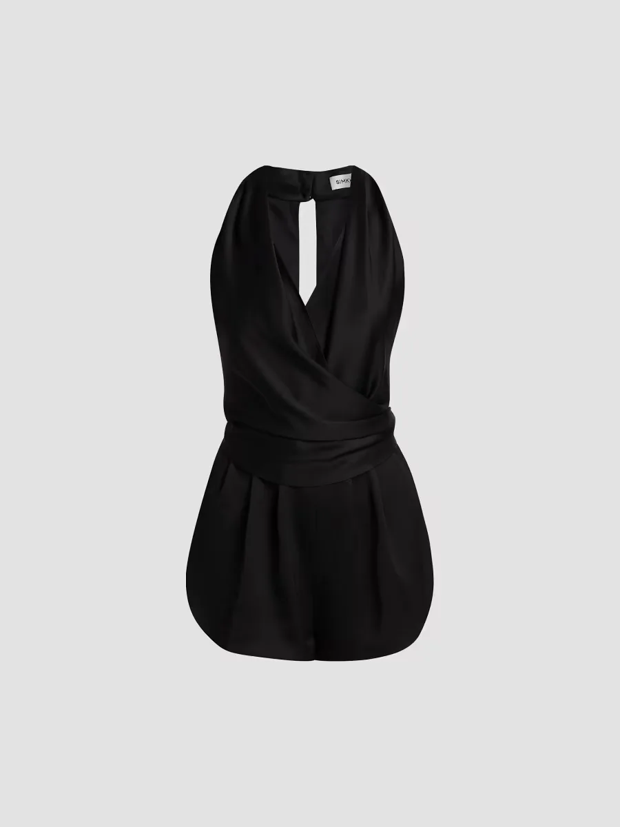 Halia Draped Satin Romper by SIMKHAI