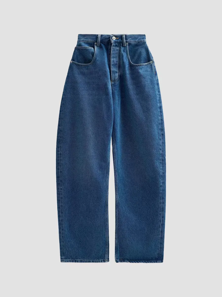 High-Rise Barrel-Leg Cotton Jeans by Bottega Veneta