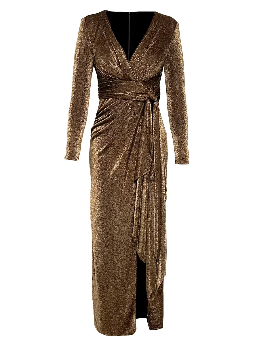 Shania Metallic Wrap Gown by Dress the Population