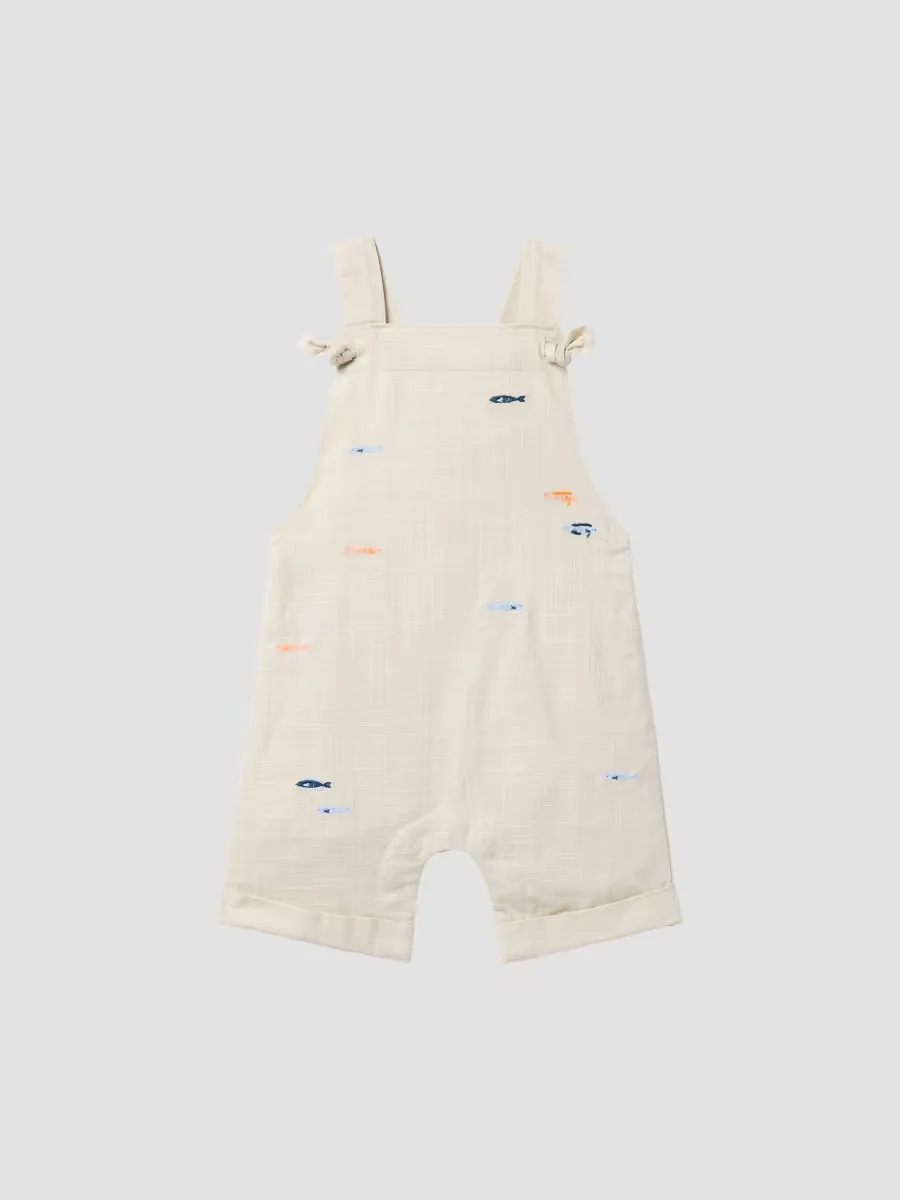 Embroidered Fish Linen-Cotton Overalls by Janie and Jack