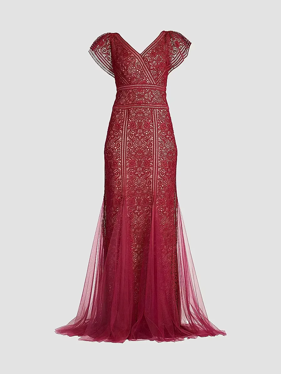 Embroidered Lace Gown by Tadashi