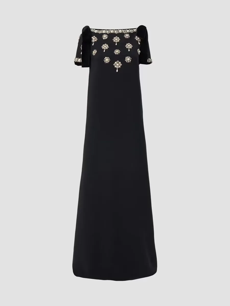 Embellished Medallion-Embroidered A-Line Gown