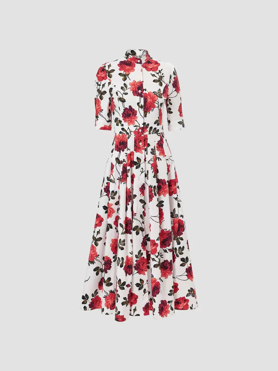 Rose-Print Stretch Cotton Shirtdress