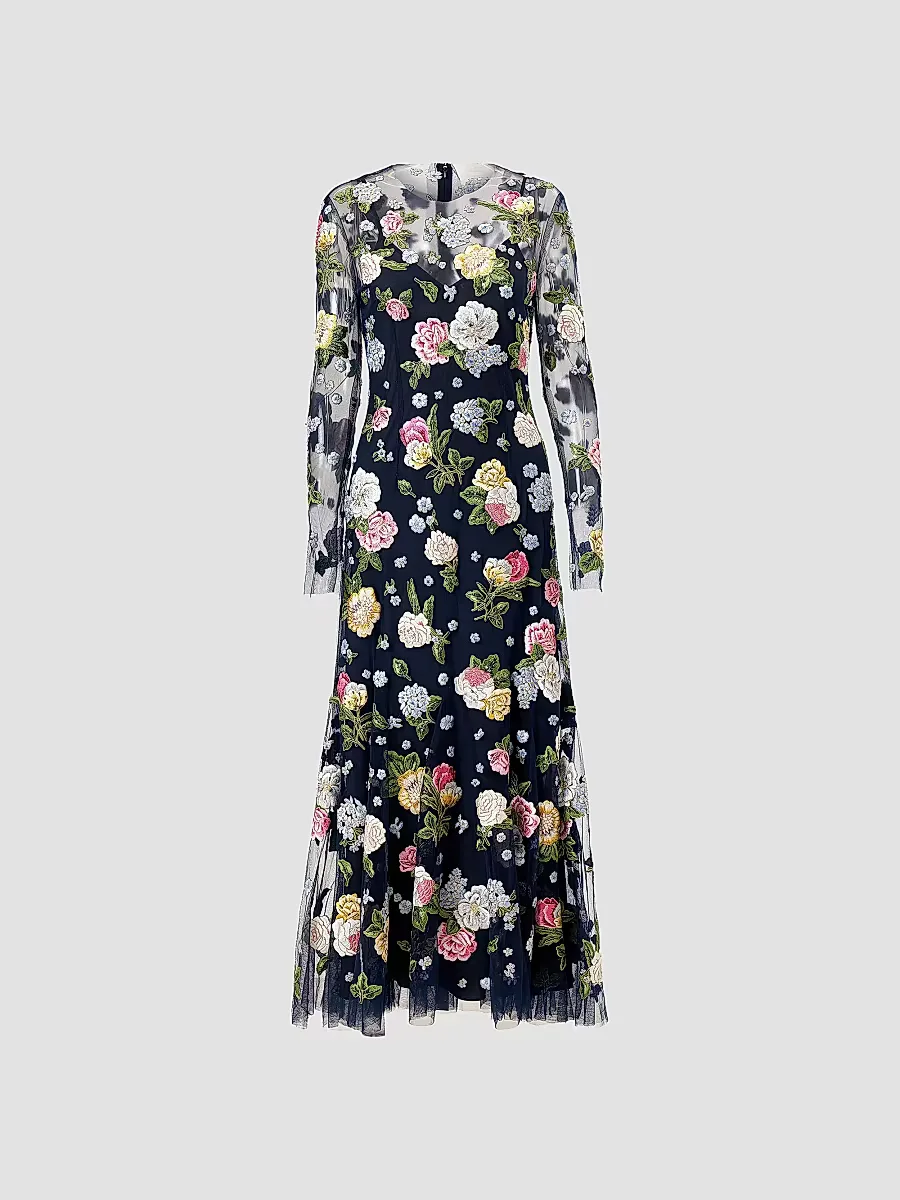 Cabana Sheer Floral Embroidered Midi-Dress by Carolina Herrera