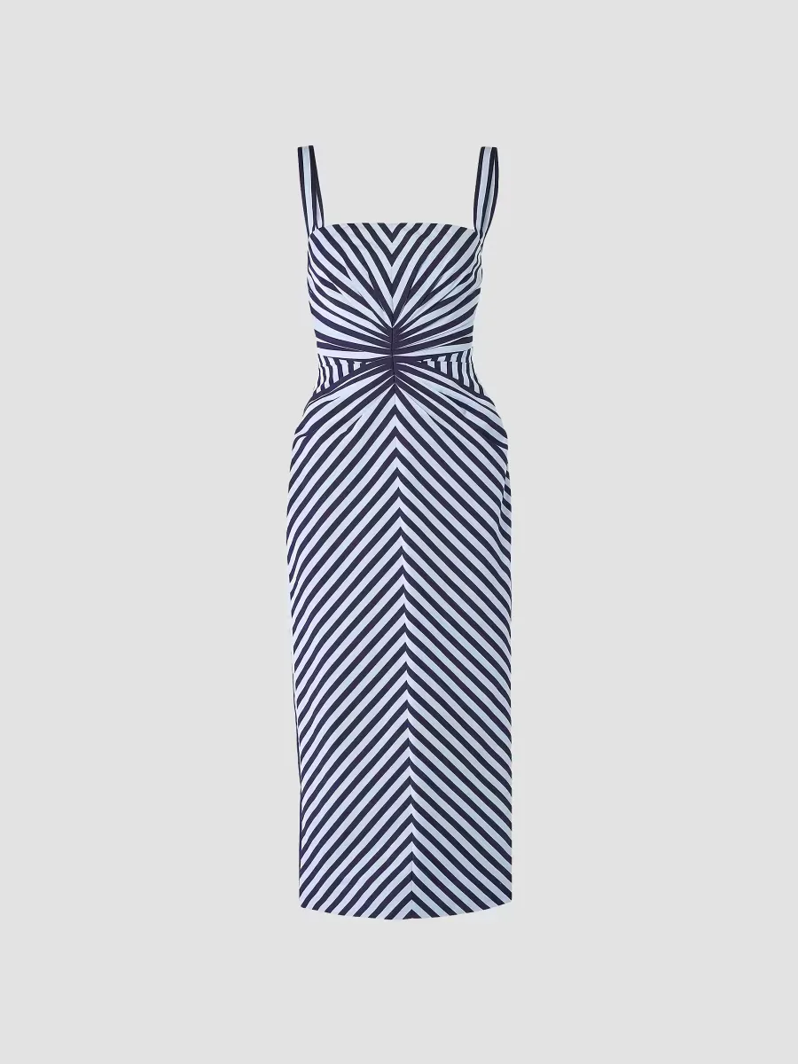 Striped Slim-Strap Pencil Midi-Dress by Carolina Herrera