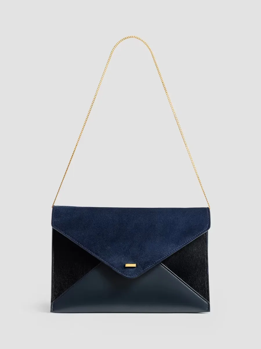 Grace Leather, Suede & Calf-Hair Envelope Clutch