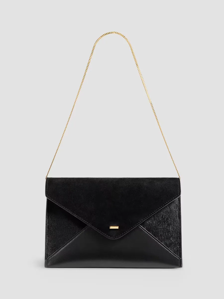 Grace Leather, Suede & Calf-Hair Envelope Clutch