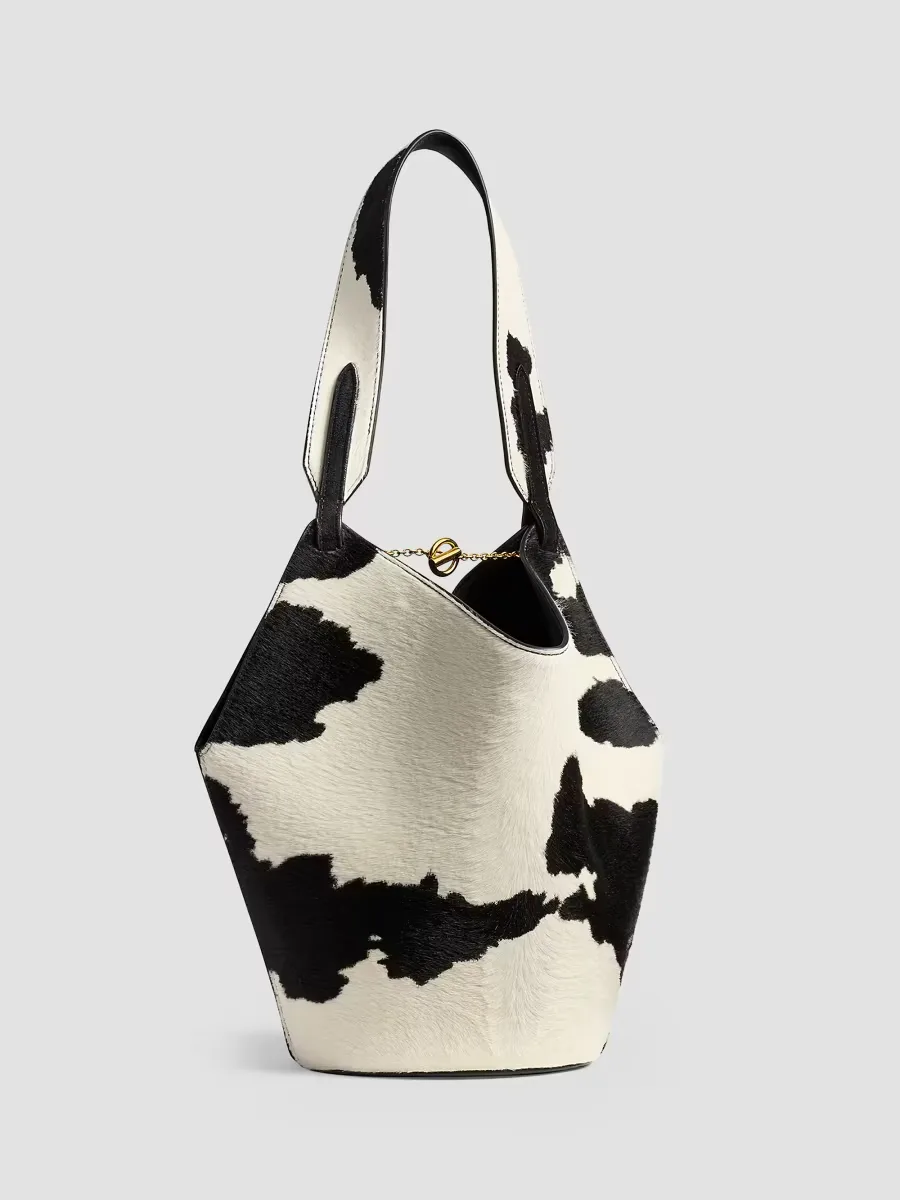 Lotus Mini Suede & Cow-Print Calf Hair Tote Bag by Khaite