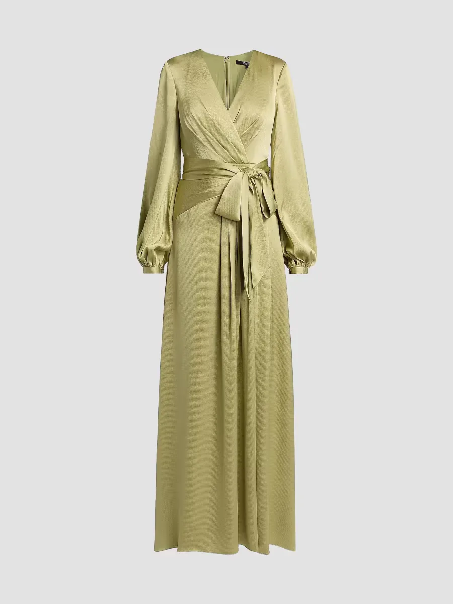 Satin V-Neck Blouson Gown by Badgley Mischka