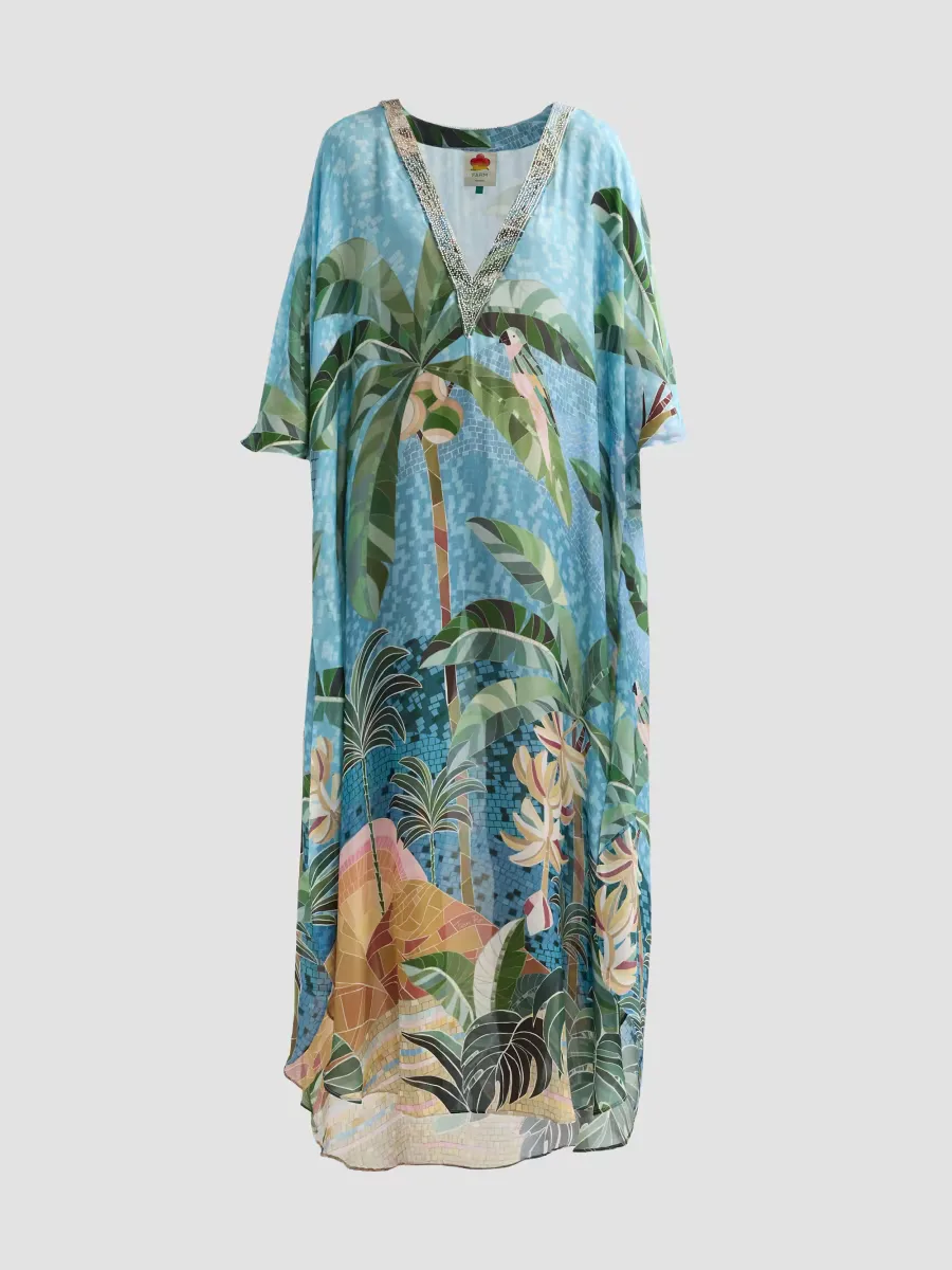 Embroidery V-Neck Caftan Dress by FARM Rio