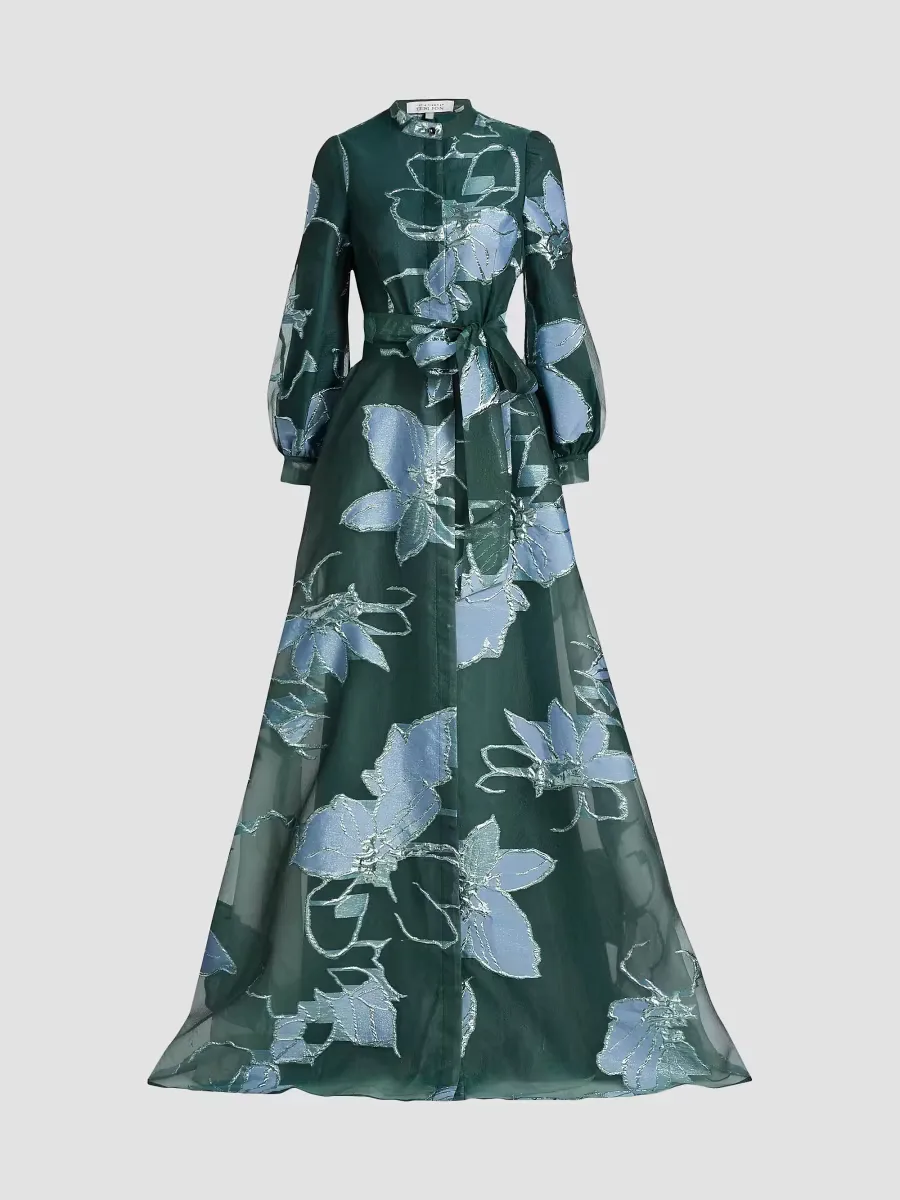 Metallic Floral Jacquard Gown by Teri Jon