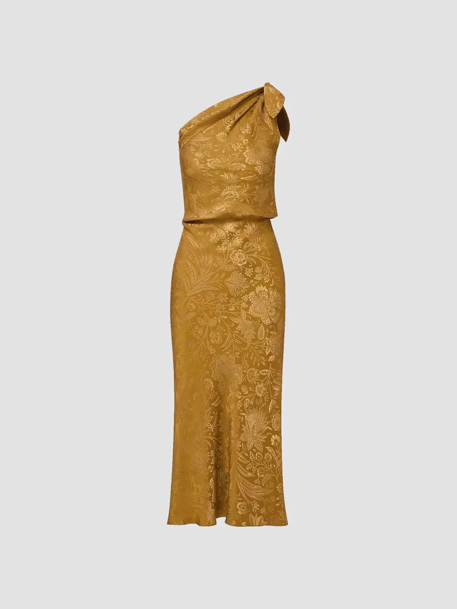 Veronica Beard Grycen Floral Satin One-Shoulder Midi-Dress