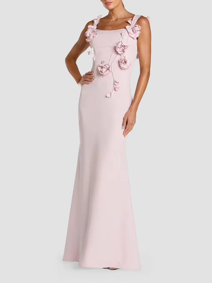 Mac Duggal Floral-Appliqué Square-Neck Column Gown by M.A.C.
