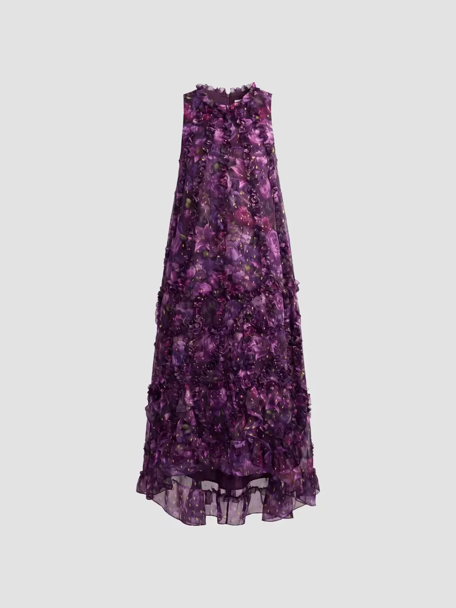 Mac Duggal Cocktail Floral Ruffled Sleeveless High-Low Gown by M.A.C.